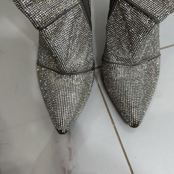 Steve Madden Sparkle Bootie Heels - Size 8 - Winona Silver Rhinestone Heels - Picture 3 of 5